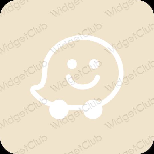 Estético bege Waze ícones de aplicativos