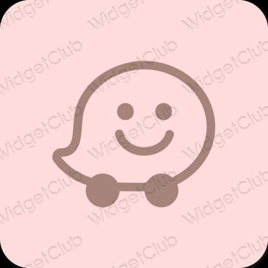 Esthétique rose pastel Waze icônes d'application