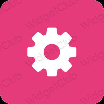 Estetik neon merah jambu Settings ikon aplikasi