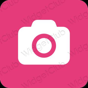 Estetik neon merah jambu Camera ikon aplikasi