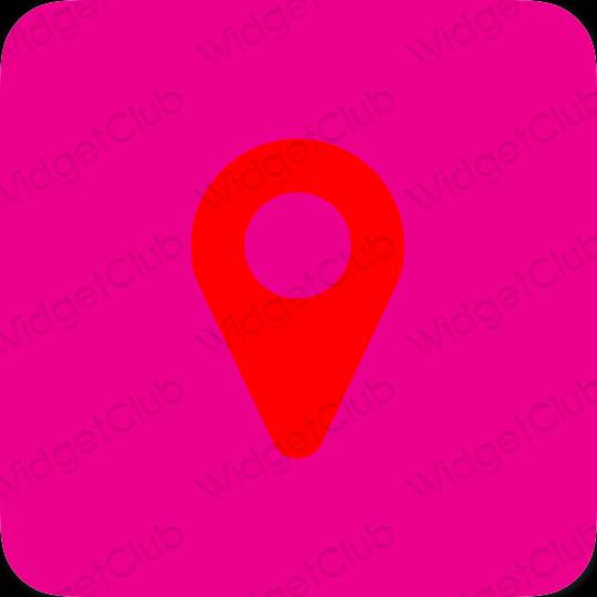 Estetik neon merah jambu Map ikon aplikasi