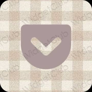 Estetik merah jambu pastel Pocket ikon aplikasi
