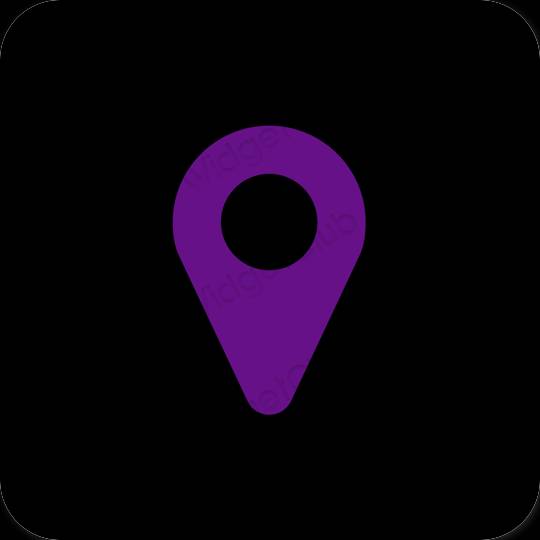 Esthétique noir Google Map icônes d'application