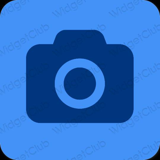 Aesthetic neon blue Camera app icons