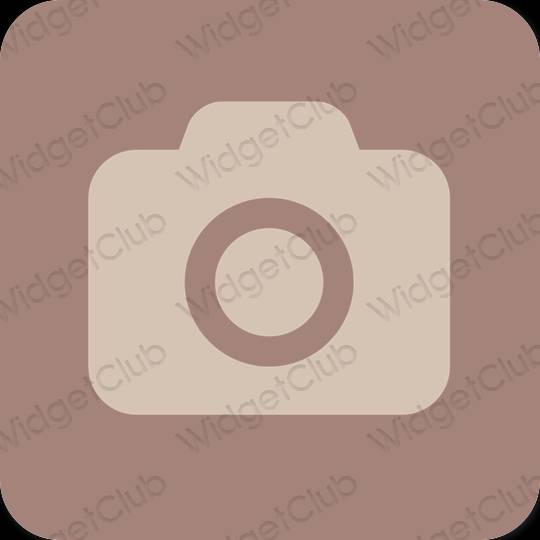 Estético Castanho Camera ícones de aplicativos