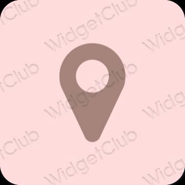 Estetis merah muda pastel Map ikon aplikasi