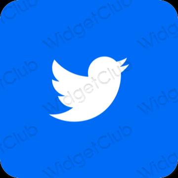 Estético azul neón Twitter iconos de aplicaciones