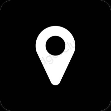 Esztétika fekete Google Map alkalmazás ikonok