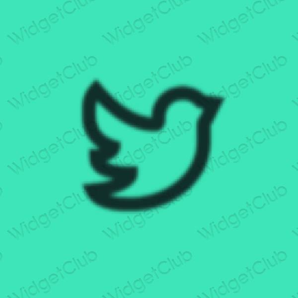 Estetik biru neon Twitter ikon aplikasi