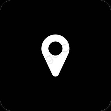 Esthétique noir Google Map icônes d'application