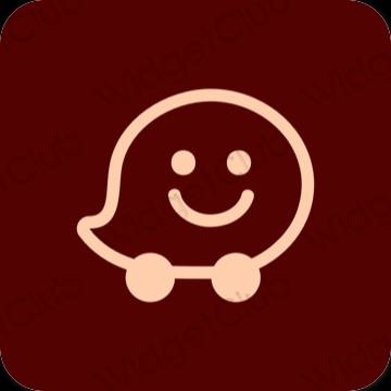 Естетски браон Waze иконе апликација