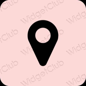 Естетичен пастелно розово Google Map икони на приложения