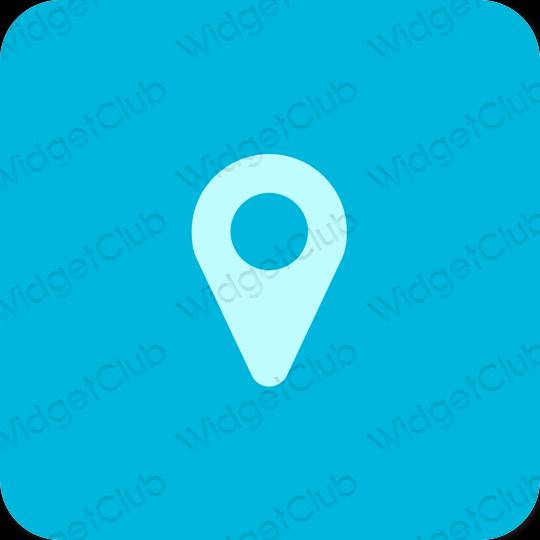 Estético azul neón Google Map iconos de aplicaciones