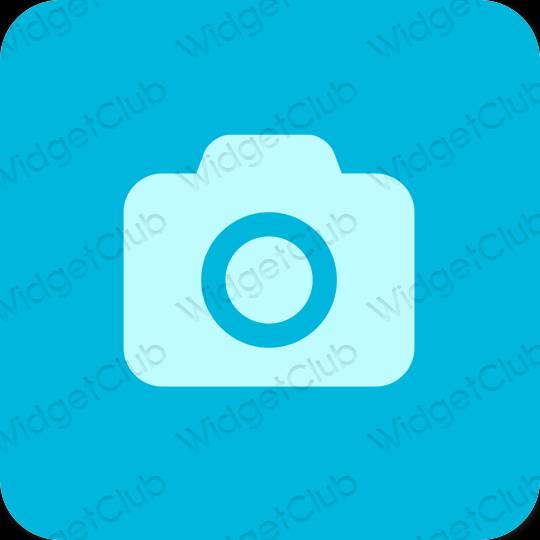 Estetis biru neon Camera ikon aplikasi