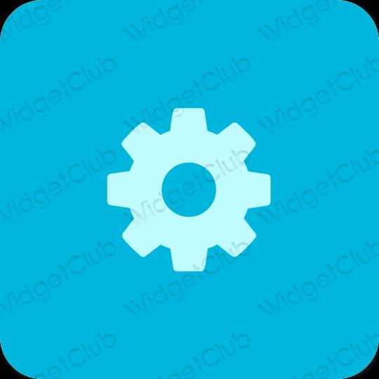 Estético azul neón Settings iconos de aplicaciones