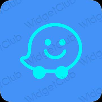 Estetico blu neon Waze icone dell'app