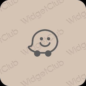 Ესთეტიური კრემისფერი Waze აპლიკაციის ხატები