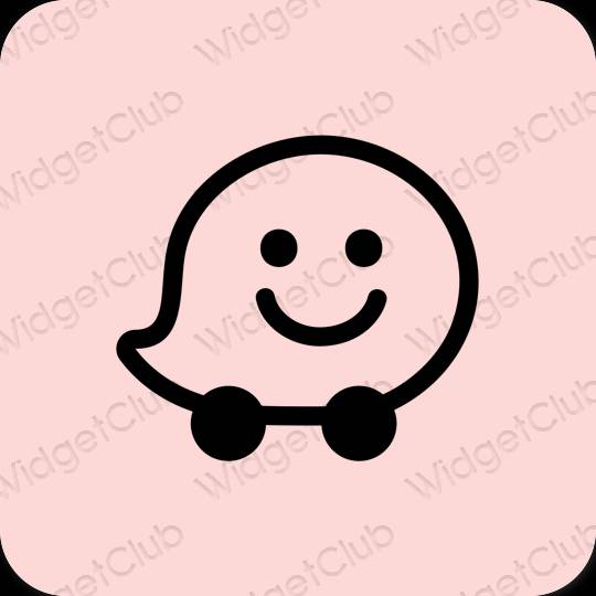Estetic roz pastel Waze pictogramele aplicației