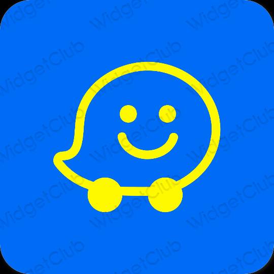 Estetik biru Waze ikon aplikasi