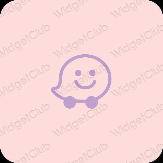 Естетичний пастельний рожевий Waze значки програм