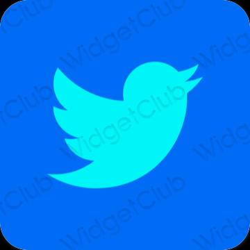 Esztétika neon kék Twitter alkalmazás ikonok