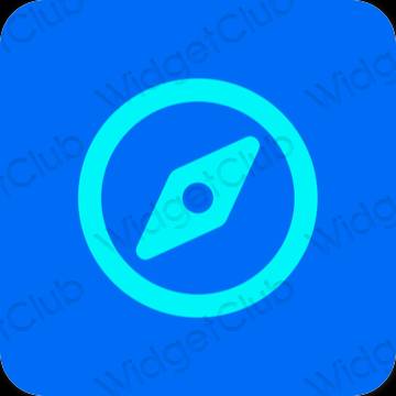 Estetyka neonowy niebieski Safari ikony aplikacji