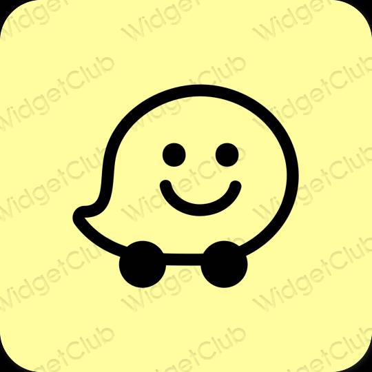 جمالي أصفر Waze أيقونات التطبيق