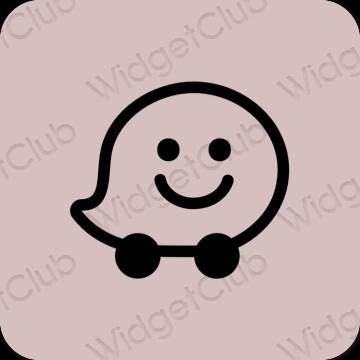 Estetický růžový Waze ikony aplikací