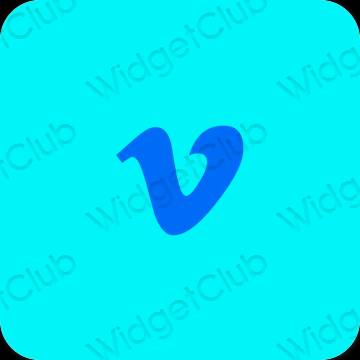 Estetik biru neon Vimeo ikon aplikasi