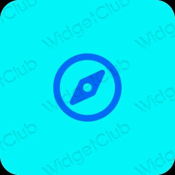 Естетски неон плава Safari иконе апликација
