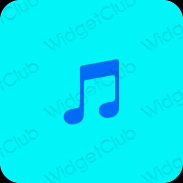 Esteetiline neoonsinine Apple Music rakenduste ikoonid