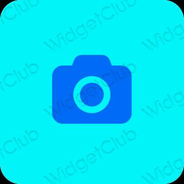 Естетичен неоново синьо Camera икони на приложения