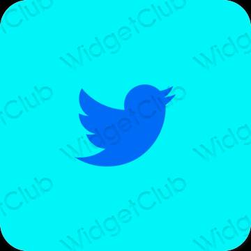 Estetik biru neon Twitter ikon aplikasi