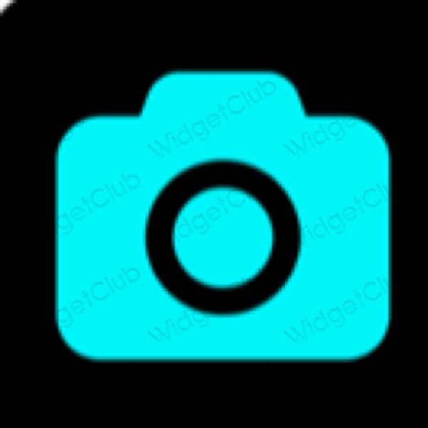 Aesthetic neon blue Camera app icons