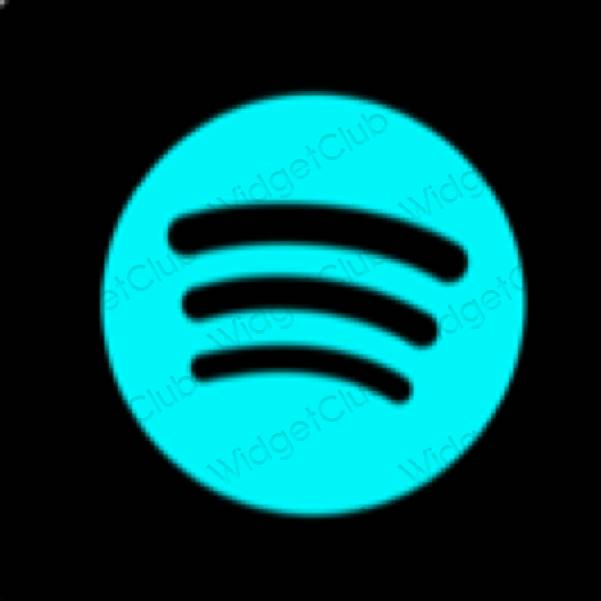 Estetické neónová modrá Spotify ikony aplikácií