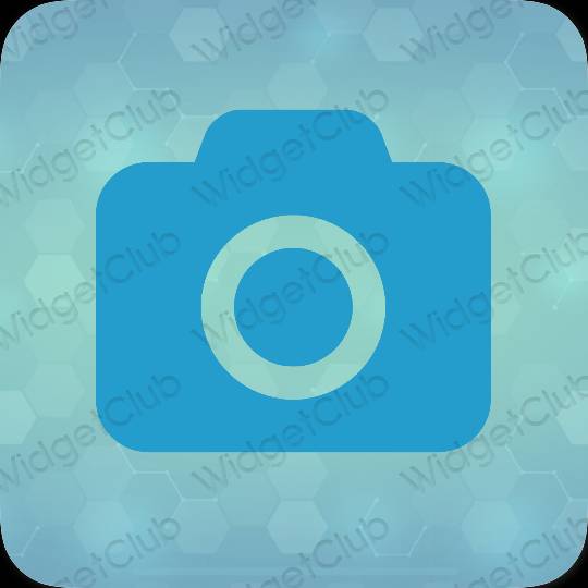 Aesthetic neon blue Camera app icons