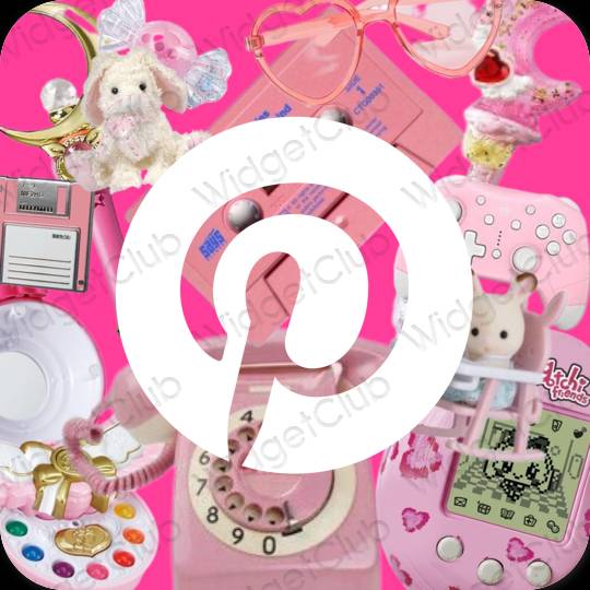 Estetis neon merah muda Pinterest ikon aplikasi