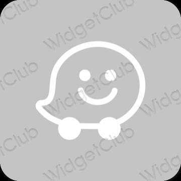 Естетичен сиво Waze икони на приложения
