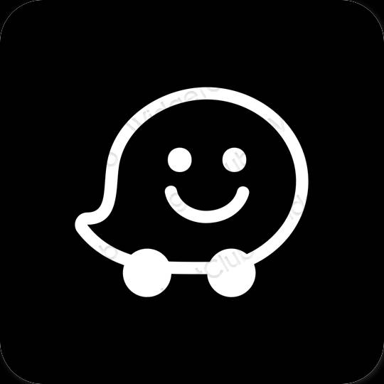 Estético negro Waze iconos de aplicaciones