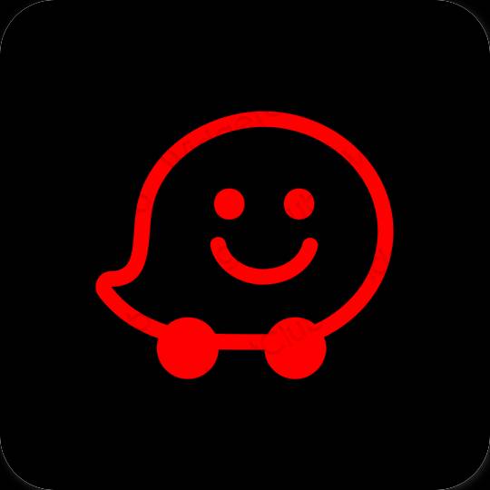 Естетски црн Waze иконе апликација