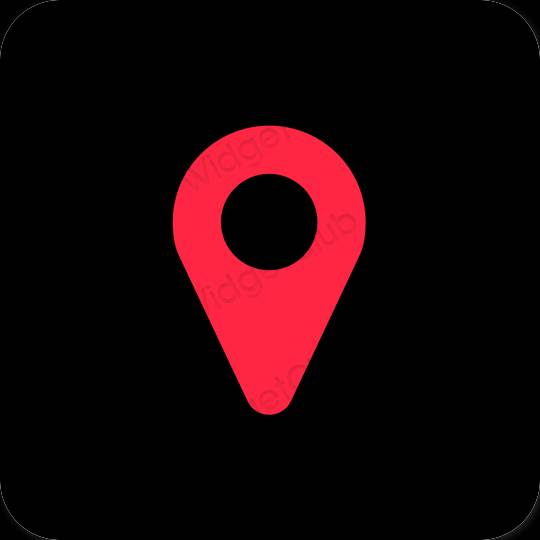 Estetický Černá Map ikony aplikací