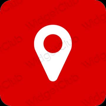 Ესთეტიური წითელი Google Map აპლიკაციის ხატები