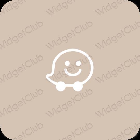 审美的 浅褐色的 Waze 应用程序图标