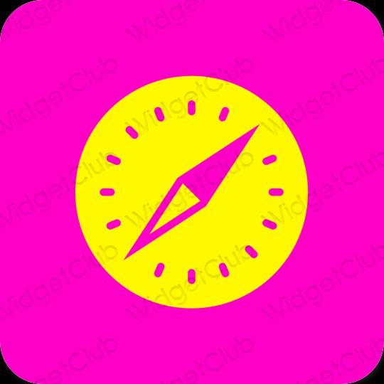 Естетичен неоново розово Safari икони на приложения