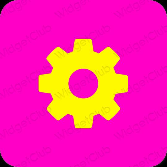 Естетичен неоново розово Settings икони на приложения