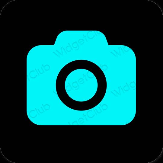 Ესთეტიური ნეონის ლურჯი Camera აპლიკაციის ხატები