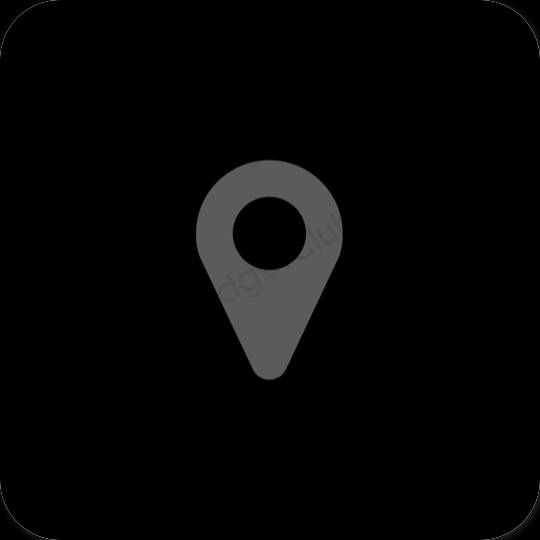 Estético negro Google Map iconos de aplicaciones