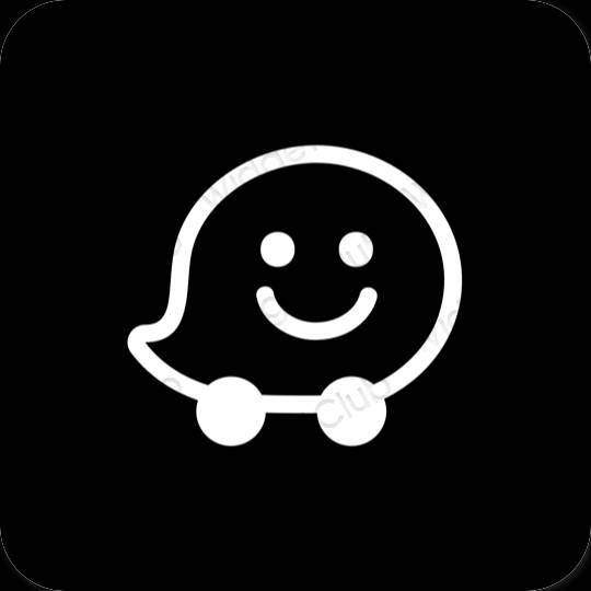 Αισθητικός μαύρος Waze εικονίδια εφαρμογών
