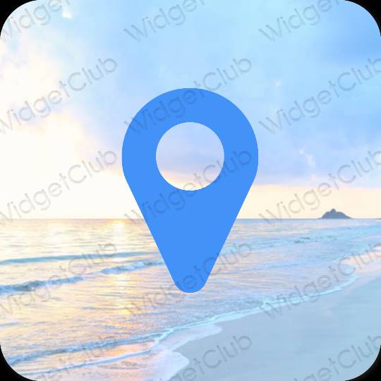 Estetisk neonblå Google Map app ikoner