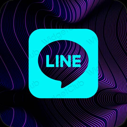 Estetický neonově modré LINE ikony aplikací